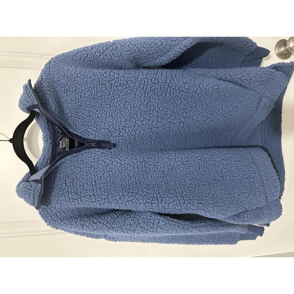 Aerie Blue Fleece Quarter-Zip Jacket, Size Small
